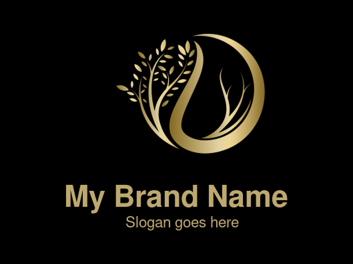 Elegant Gold Tree and Leaf Logo with Circular Frame for Luxury Wellness, Beauty, and Eco-Conscious Brands